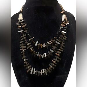 Vintage Necklace 3-Strand Funky Boho Wood w/ Bonus Extender. Etched Wood
